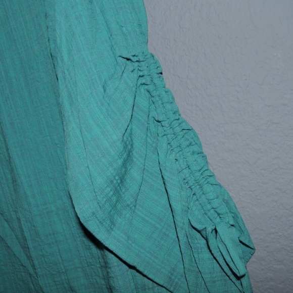 AVA + VIV Ruched Sleeve Turquoise Top - Picture 3 of 7